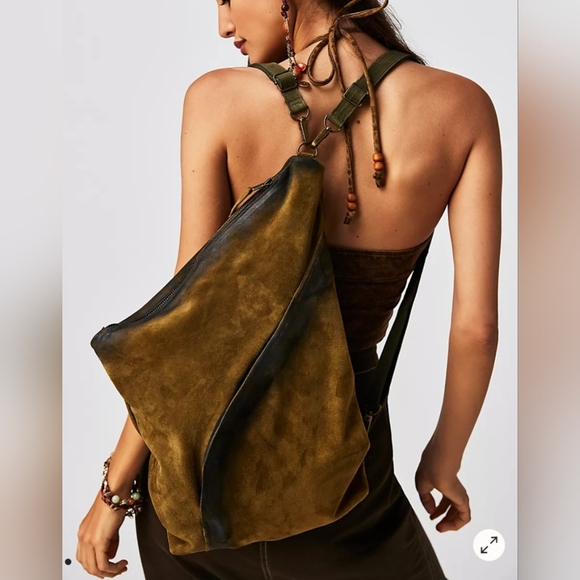 NWOT FREE PEOPLE Lexy convertible suede satchel Blue/Black - Picture 3 of 5